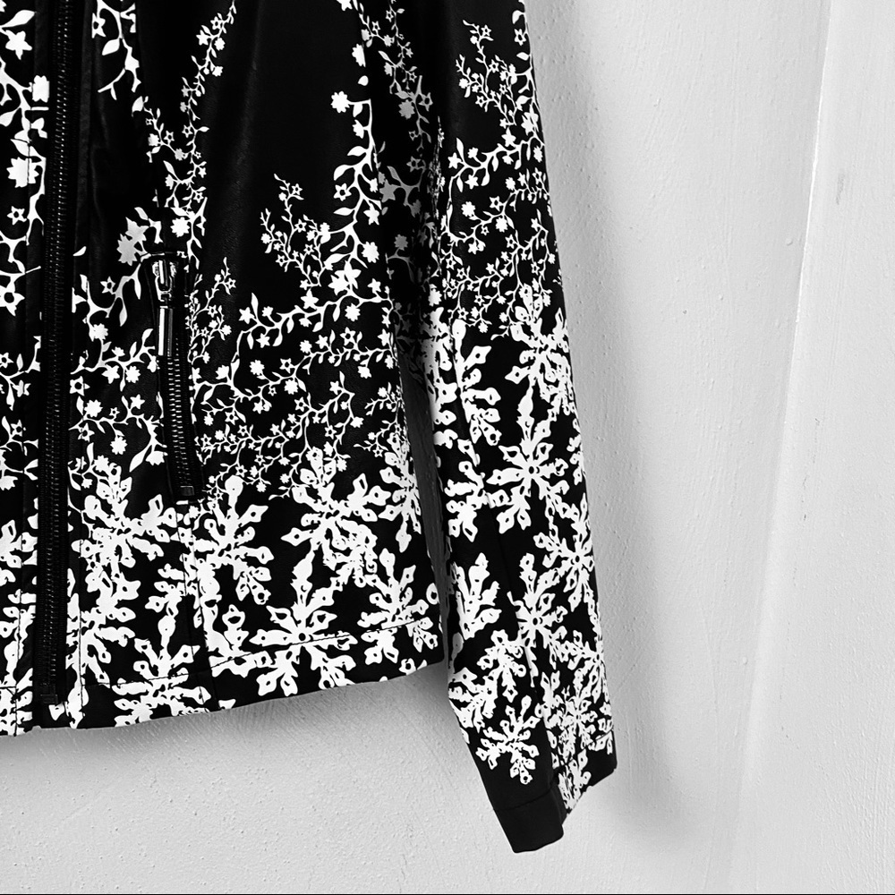 Alfani Floral Faux Leather Women Jacket Navy Blue and White Sz XS - Picture 5 of 14